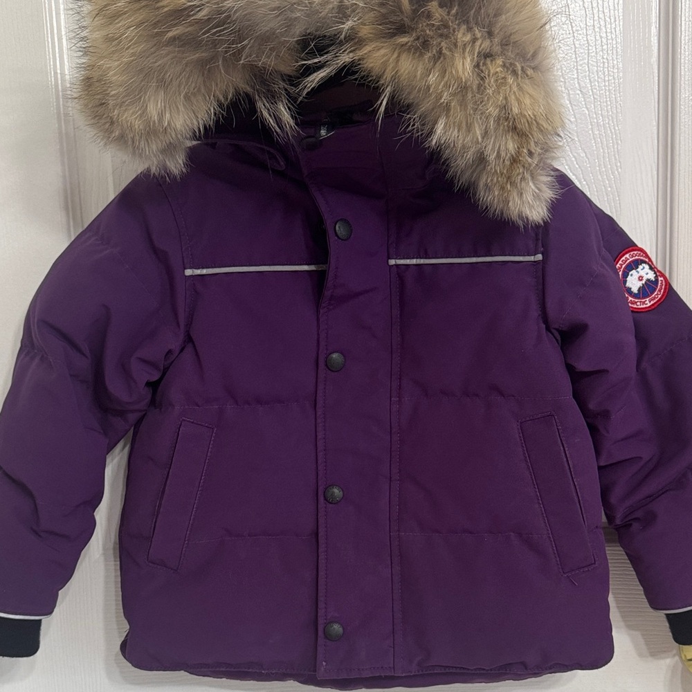 Canada Goose Kids Purple Puffer Jacket with Fur Trim